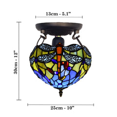 10 Inch Tiffany Style Multicolor Dragonfly Design Ceiling Light Stained Glass Shade