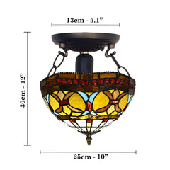Tiffany Style Ceiling Light Style 10 inch Handmade Multicolor Stained Glass