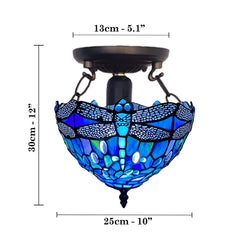 10 inch Tiffany Blue Dragonfly Ceiling Lamp Stained Glass Shade Antique Style