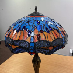 Blue & Orange Tiffany Style 16 Inch Handmade Stained Glass Lamp Shade for Table/Pendant/Ceiling