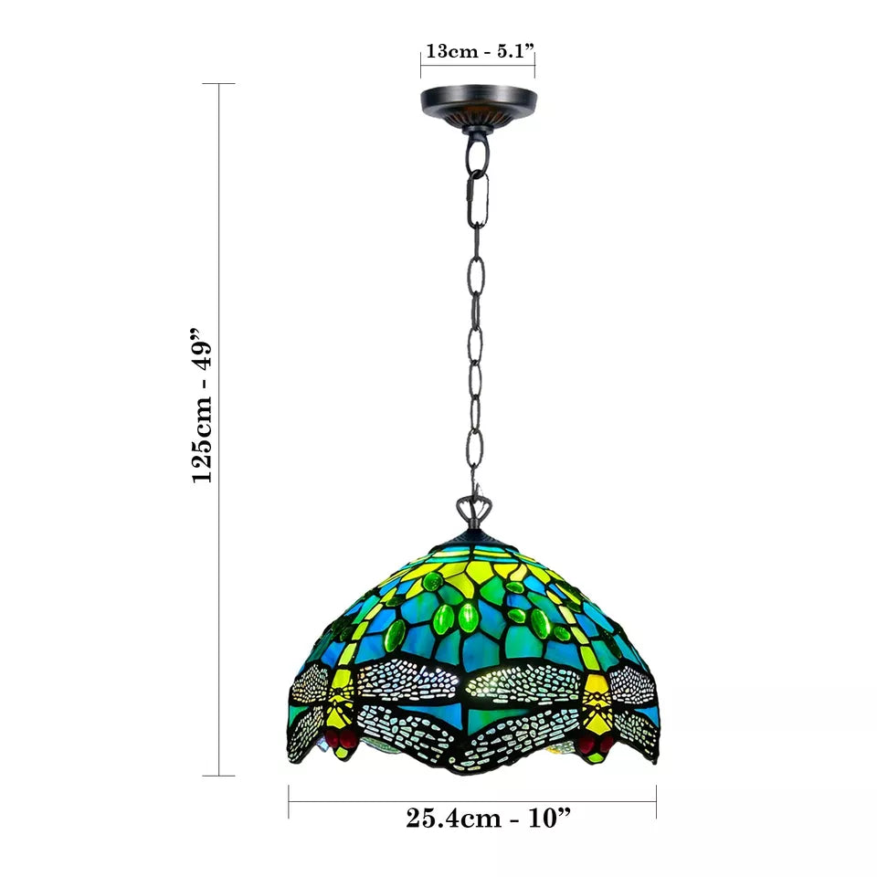 Green Dragonfly 10 inch Pendant Lamp Tiffany Style Stained Glass Shade
