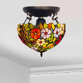 16 inch Tiffany Flower Style Ceiling Lamp Stained Glass Handcraft Shade