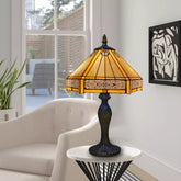 Yellow Hexagonal 16 Inch Tiffany Style Table Lamp Handcrafted Stained Glass Bedside Desk Lamp