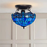 Ceiling Light Blue Dragonfly Tiffany Style 16-inch Stained Glass Shade UK
