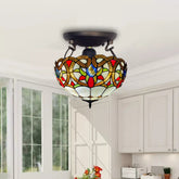 Multicolor 16 Inch Tiffany Style Ceiling Light Handcrafted Stained Glass