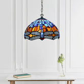 Blue & Orange Tiffany Style Pendant Lamp Dragonfly 10 inch Handmade Stained Glass