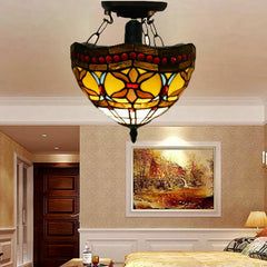 Tiffany Style Ceiling Light Style 10 inch Handmade Multicolor Stained Glass