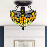 Tiffany Multicolored Dragonfly Style Ceiling Lamp 10 inch Shade Stained Glass