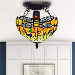 Tiffany Multicolored Dragonfly Style Ceiling Lamp 10 inch Shade Stained Glass