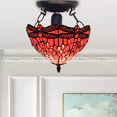 Red Color Dragonfly Design Ceiling Light Tiffany Style 10 inch Stained Glass Shade