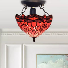 Red Color Dragonfly Design Ceiling Light Tiffany Style 10 inch Stained Glass Shade