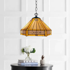 16 Inch Yellow Hexagonal Pendant Light Style Handcrafted Stained Glass Shade