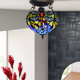 10 Inch Tiffany Style Multicolor Dragonfly Design Ceiling Light Stained Glass Shade