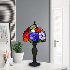 10 Inch Tiffany Style Table Lamp Flower Design Stained Glass Handcrafted Light Desk Lamps