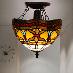 Tiffany Style Ceiling Light Style 10 inch Handmade Multicolor Stained Glass