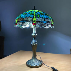 Green Dragonfly 16 Inch Tiffany Style Stained Glass Table Lamp