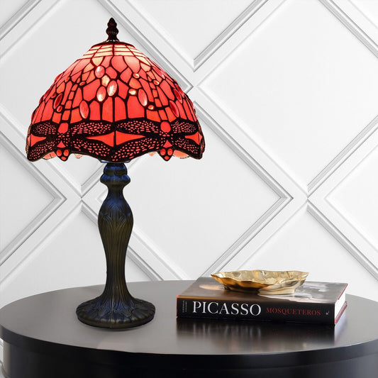 Red Dragonfly Tiffany Style Table Lamp Stained Glass Shade For Home Decoration