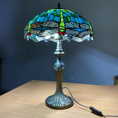 Green Dragonfly 16 Inch Tiffany Style Stained Glass Table Lamp