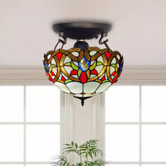 Multicolor 16 Inch Tiffany Style Ceiling Light Handcrafted Stained Glass