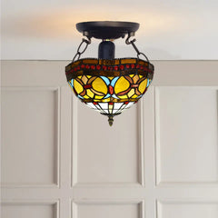 Tiffany Style Ceiling Light Style 10 inch Handmade Multicolor Stained Glass