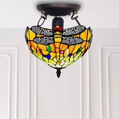 Tiffany Multicolored Dragonfly Style Ceiling Lamp 10 inch Shade Stained Glass