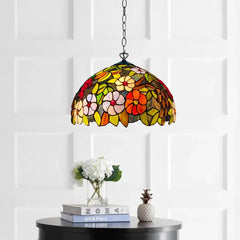 16 Inch Flowered Design Tiffany Style Stained Glass Pendent Light