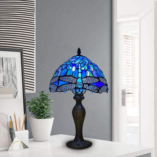 Blue Dragonfly Stained Glass Tiffany Style Table Lamp