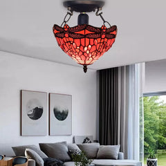 Red Color Dragonfly Design Ceiling Light Tiffany Style 10 inch Stained Glass Shade