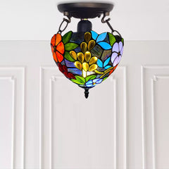 Flower Design Antique Tiffany Style Ceiling Light Handcrafted Stained Glass Shade
