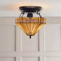 16 inch Stained Glass Yellow Hexagon Tiffany Style Ceiling Lamp Handmade