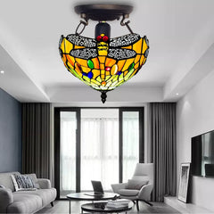 Tiffany Multicolored Dragonfly Style Ceiling Lamp 10 inch Shade Stained Glass