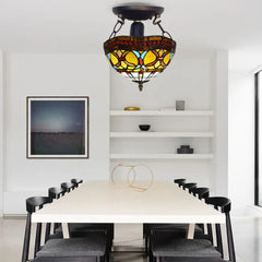 Tiffany Style Ceiling Light Style 10 inch Handmade Multicolor Stained Glass