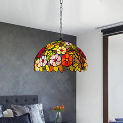 16 Inch Flowered Design Tiffany Style Stained Glass Pendent Light
