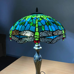 Green Dragonfly 16 Inch Tiffany Style Stained Glass Table Lamp