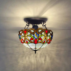 Multicolor 16 Inch Tiffany Style Ceiling Light Handcrafted Stained Glass