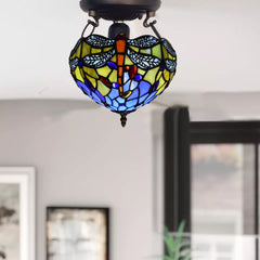 10 Inch Tiffany Style Multicolor Dragonfly Design Ceiling Light Stained Glass Shade