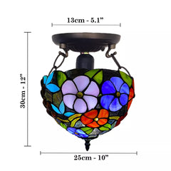 Flower Design Antique Tiffany Style Ceiling Light Handcrafted Stained Glass Shade
