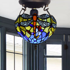 10 Inch Tiffany Style Multicolor Dragonfly Design Ceiling Light Stained Glass Shade
