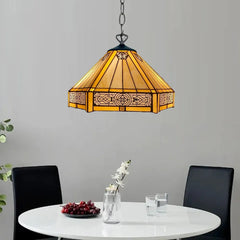 16 Inch Yellow Hexagonal Pendant Light Style Handcrafted Stained Glass Shade