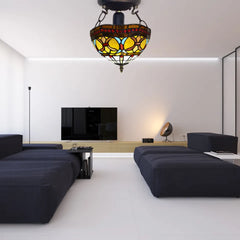 Tiffany Style Ceiling Light Style 10 inch Handmade Multicolor Stained Glass