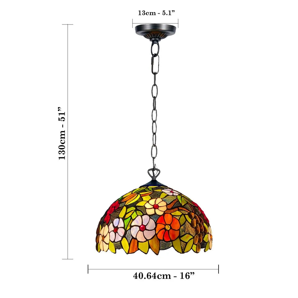 16 Inch Flowered Design Tiffany Style Stained Glass Pendent Light
