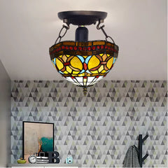 Tiffany Style Ceiling Light Style 10 inch Handmade Multicolor Stained Glass