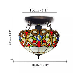 Multicolor 16 Inch Tiffany Style Ceiling Light Handcrafted Stained Glass