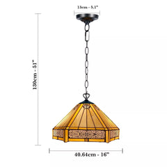 16 Inch Yellow Hexagonal Pendant Light Style Handcrafted Stained Glass Shade