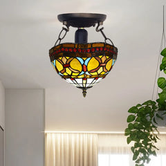 Tiffany Style Ceiling Light Style 10 inch Handmade Multicolor Stained Glass