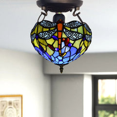 10 Inch Tiffany Style Multicolor Dragonfly Design Ceiling Light Stained Glass Shade