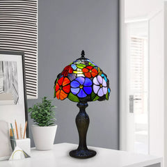 10 Inch Tiffany Style Table Lamp Flower Design Stained Glass Handcrafted Light Desk Lamps