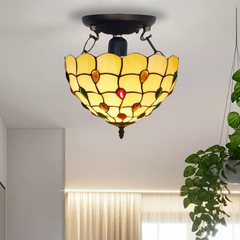 Handcrafted Stained Glass Tiffany Style Ceiling Light 10 inch