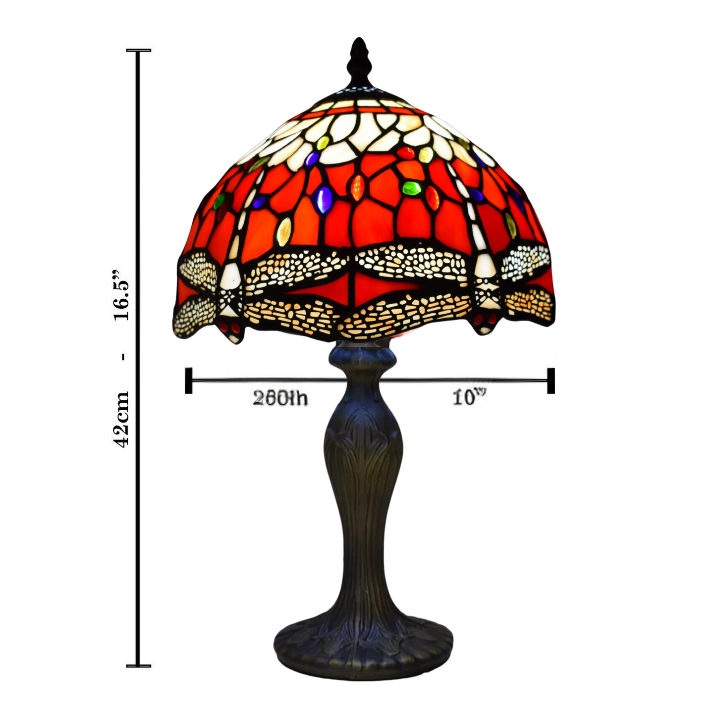 10 Inch Dragonfly Design Tiffany Style Table Lamp Hand Crafted Multicolor Stained Glass shade