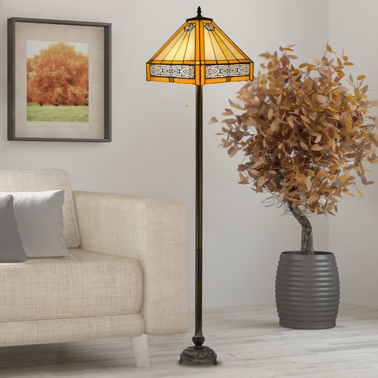 Yellow Hexagonal Tiffany Style Floor Lamp